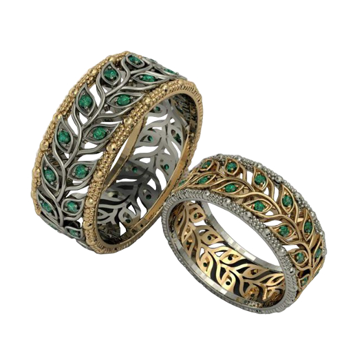 Обручальные кольца с изумрудами YA-565, золото 585 пробы, 6 гр. - купить в Самаре, цены в интернет-магазине
